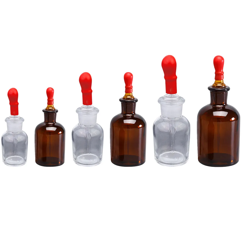 

6Pcs White Brown Glass Dropping Bottle Transparent Chemical Supplies for Household Classroom Lab Essential Oils Stains Aqueous