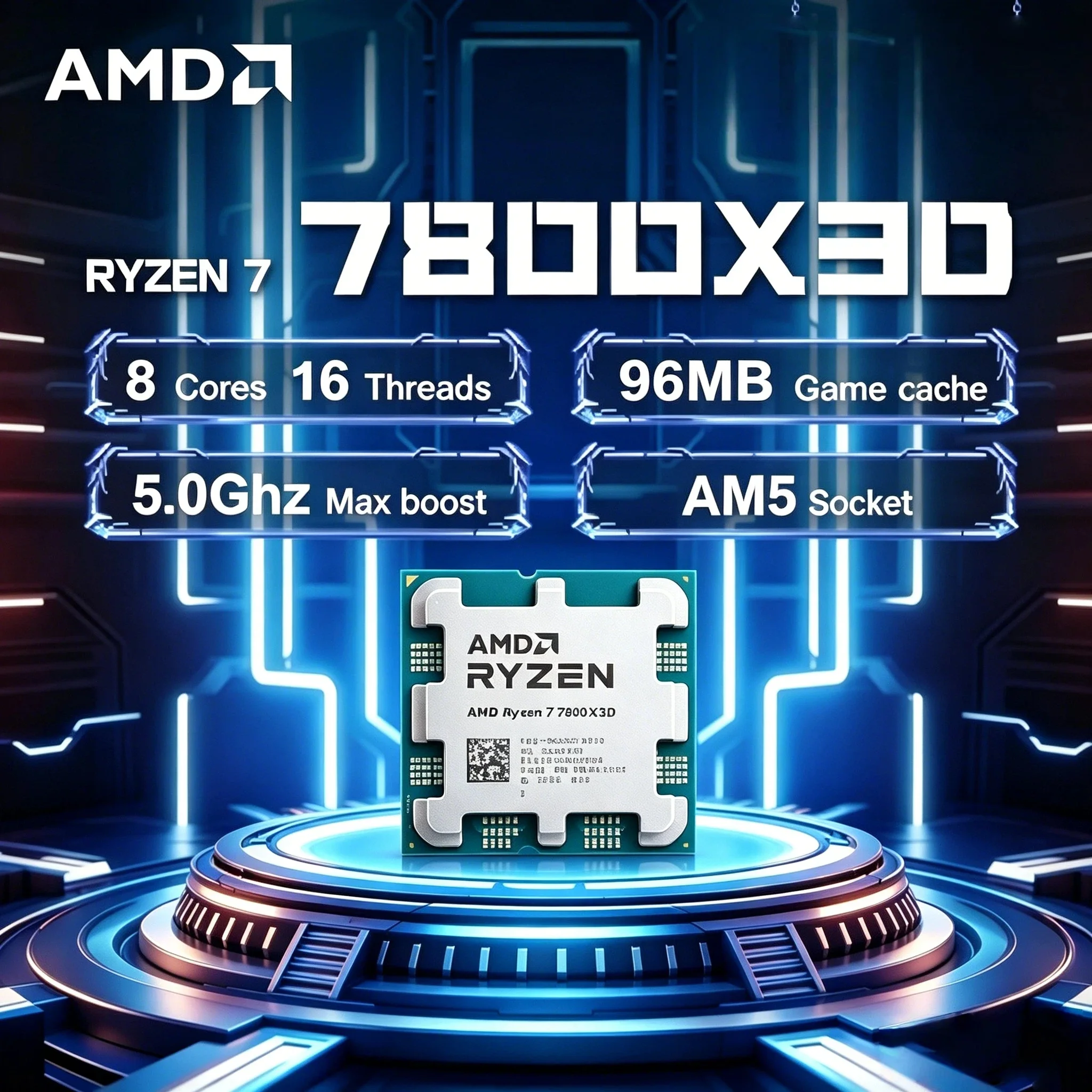 

AMD Ryzen 7 7800X3D 8 Core 16 Thread 5.0GHz 5NM B650 Socket AM5 L3 96M R7 7800X3D Processor 120W DDR5 Tray No Fan Pro 8K