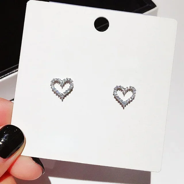 Korean Earrings S925 Silver Color Heart Bling Zircon Stone Stud Earrings for Women Fashion Jewelry Trend