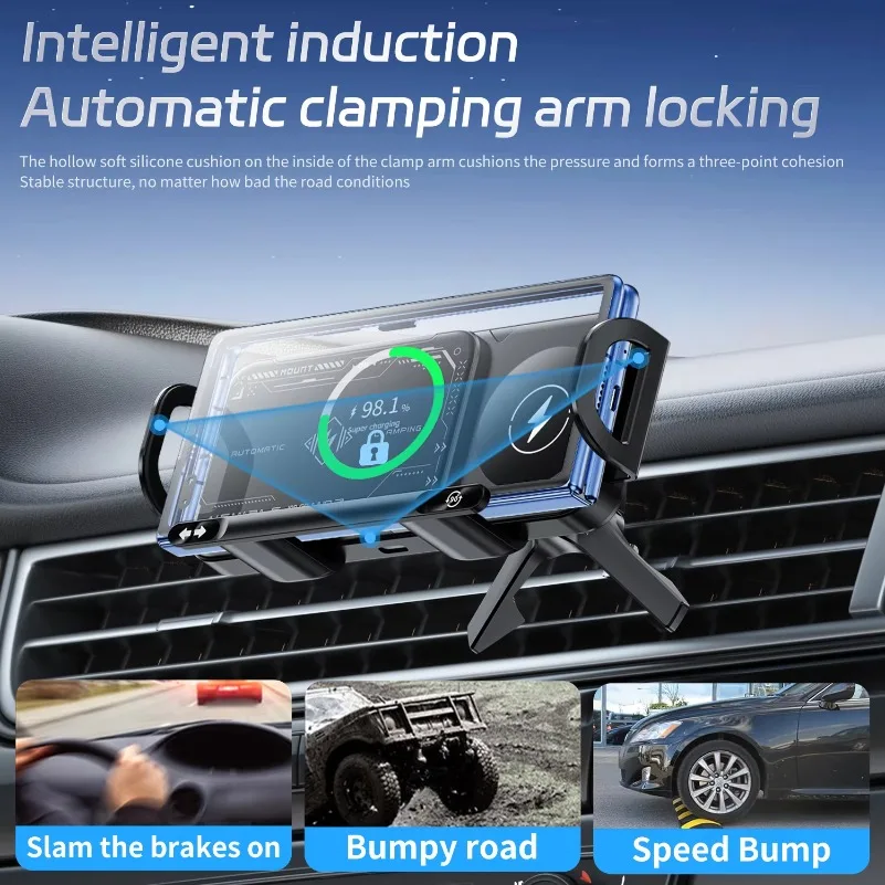 Dual Coil Fold Screen Car Fast Wireless Charger Stand For Samsung Galaxy Z Fold 6 5 4 S24 Ultra Xiaomi iPhone 16 15 14 Pro Max image 2
