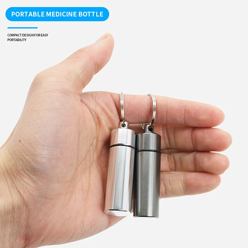 

Mini Waterproof Aluminum Alloy Pill Box Keychain Storage Box Portable Outdoor Travel Medicine Container Bottle Case Holder