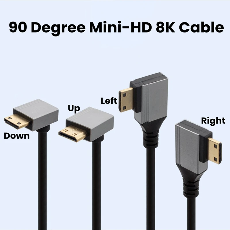 Kabel 8K UHD 90 stopni w górę/w dół/w lewo/w prawo Mini-HD Micro-HD do portu HD cienki przewód do kamerka do laptopa monitora kamery HDTV