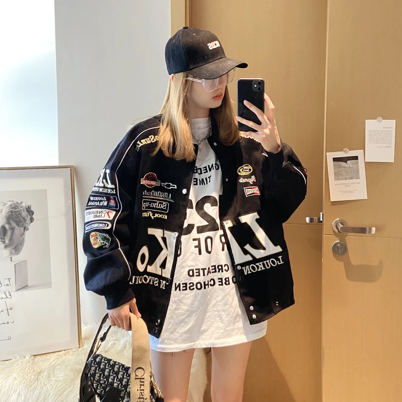 

Американская утепленная хлопковая куртка-жакет свободного кроя для женщин, гоночный костюм, весна-осень, новая модель, зимнее теплое пальто-жакет