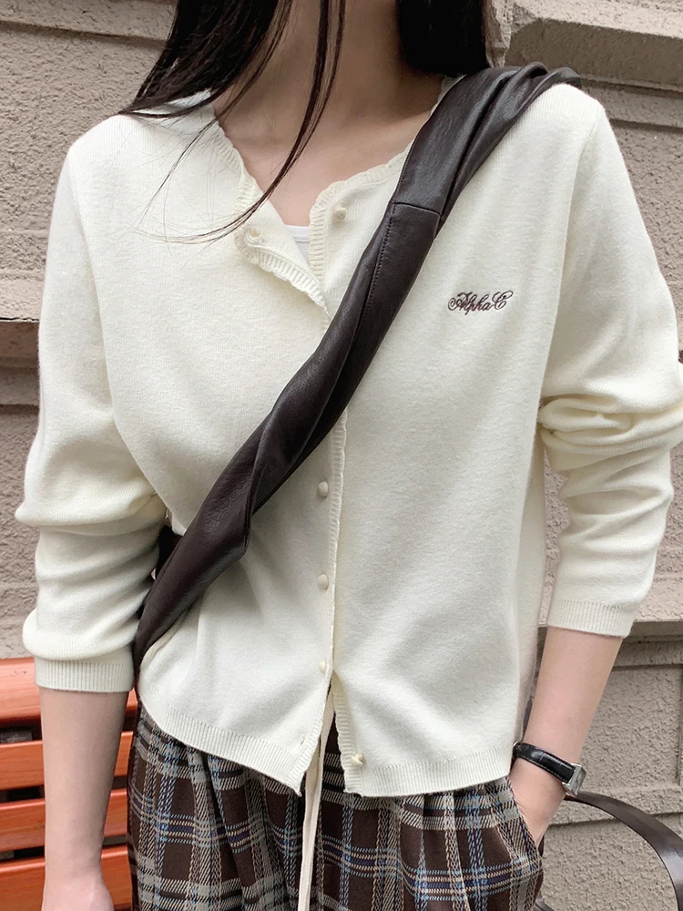 

Модный вязаный повседневный кардиган BORAN в корейском стиле для женщин, из мягкого полиэстера, с длинными рукавами, круглым вырезом, укороченный