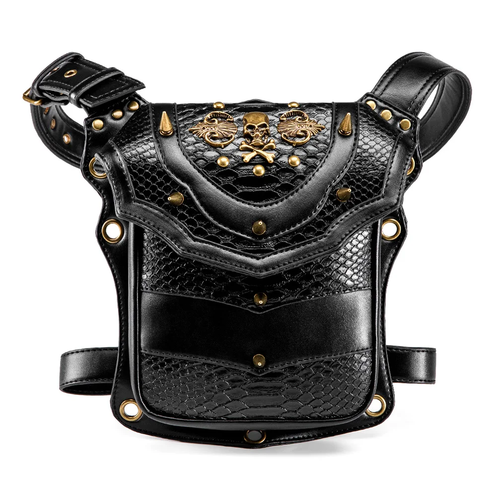 Bolso de pierna de motocicleta de Rock Retro Para hombres y mujeres, bolso de calavera Steampunk gótico, bolso de mensajero Punk, bolsos de pierna de cintura de cuero con remaches de moda