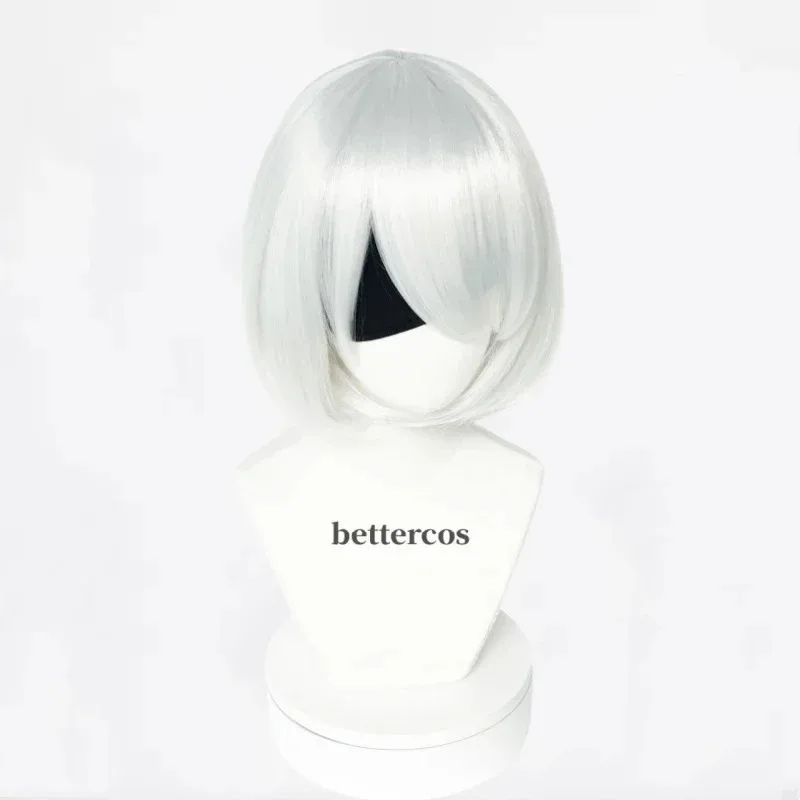 High Quality NieR:Automata YoRHa No. 2 Type B 2B YoRHa No.9 Type S 9S Cosplay Wig Short Silver White Hair Party Wigs  Wig Cap