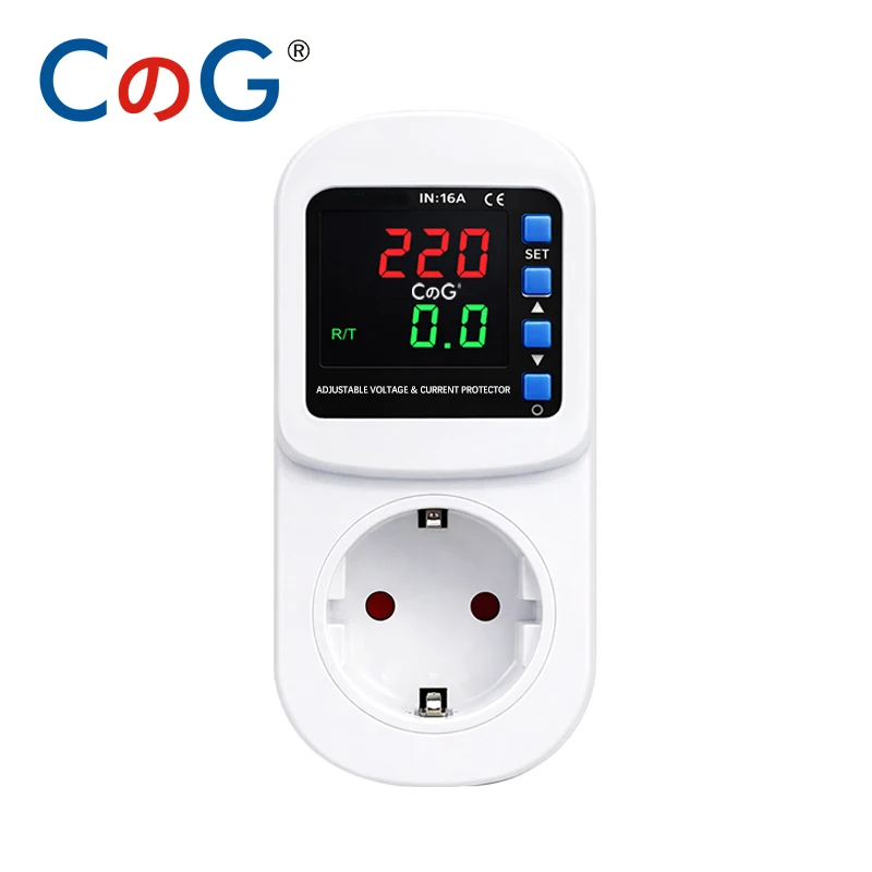 CG EU Plug 16A Adjustable Voltage Current Protective Socket AC110V/220V Digital Display Automatic Over Under Voltage Protector