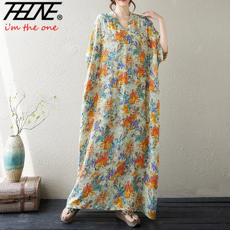 Vestidos De Mujer Plus Size Summer Dress Women Print Bohemian Floral Casual Vintage Beach Style Loose Long Maxi Dresses Feminino