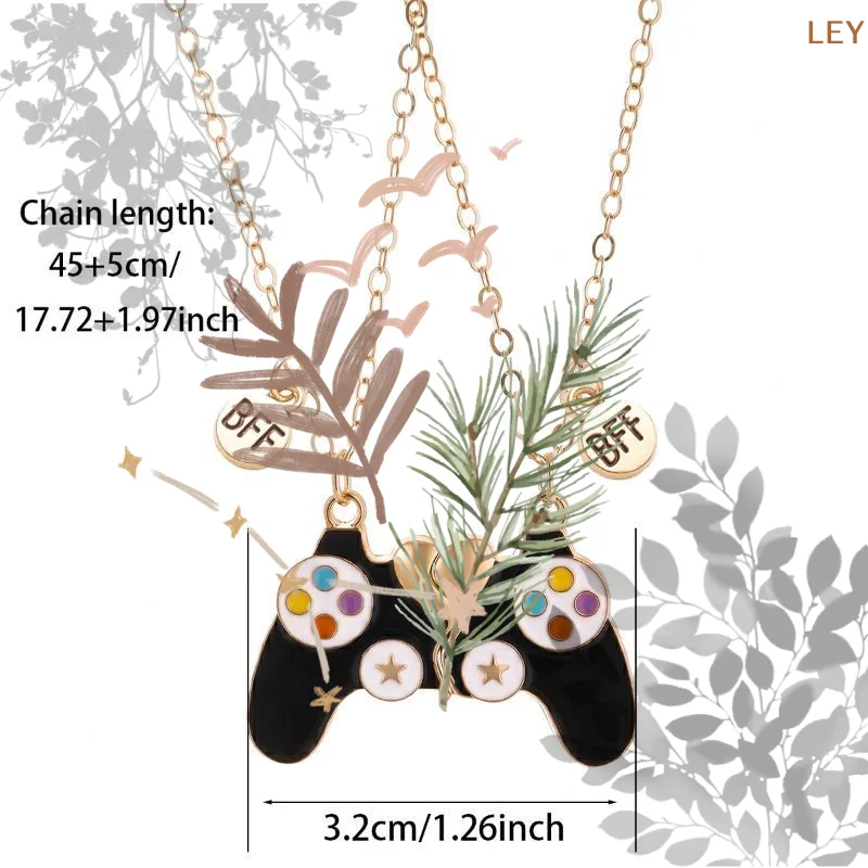 2 Pcs Game Console Handle Magnet Best Friends Pendant Necklace Chain Cute BFF Friendship Jewelry Charm