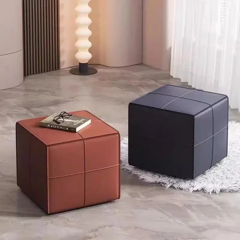 #Modern light luxury leather stool living room coffee table sofa foot pedal shoe changing stool