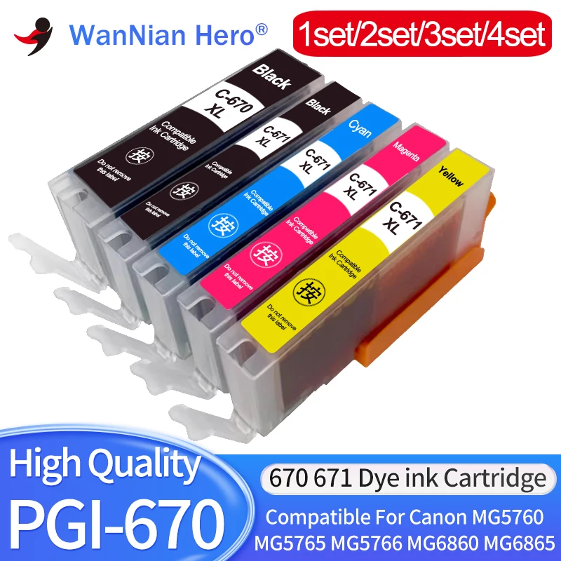 1/2/3/4set PGI-670xl CLI-671xl Ink Cartridge Compatible For Canon PIXMA MG5760 MG5765 MG5766 MG6860 MG6865 MG7760 MG7765 MG7766