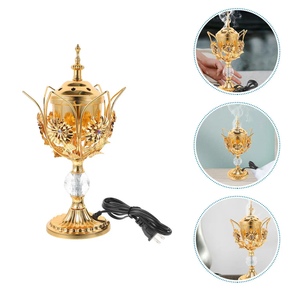 

Retro Incense Burner Electric Metal Look for Living Room Bedroom Aroma Therapy Centerpiece Us Plug Metal Incense Burner