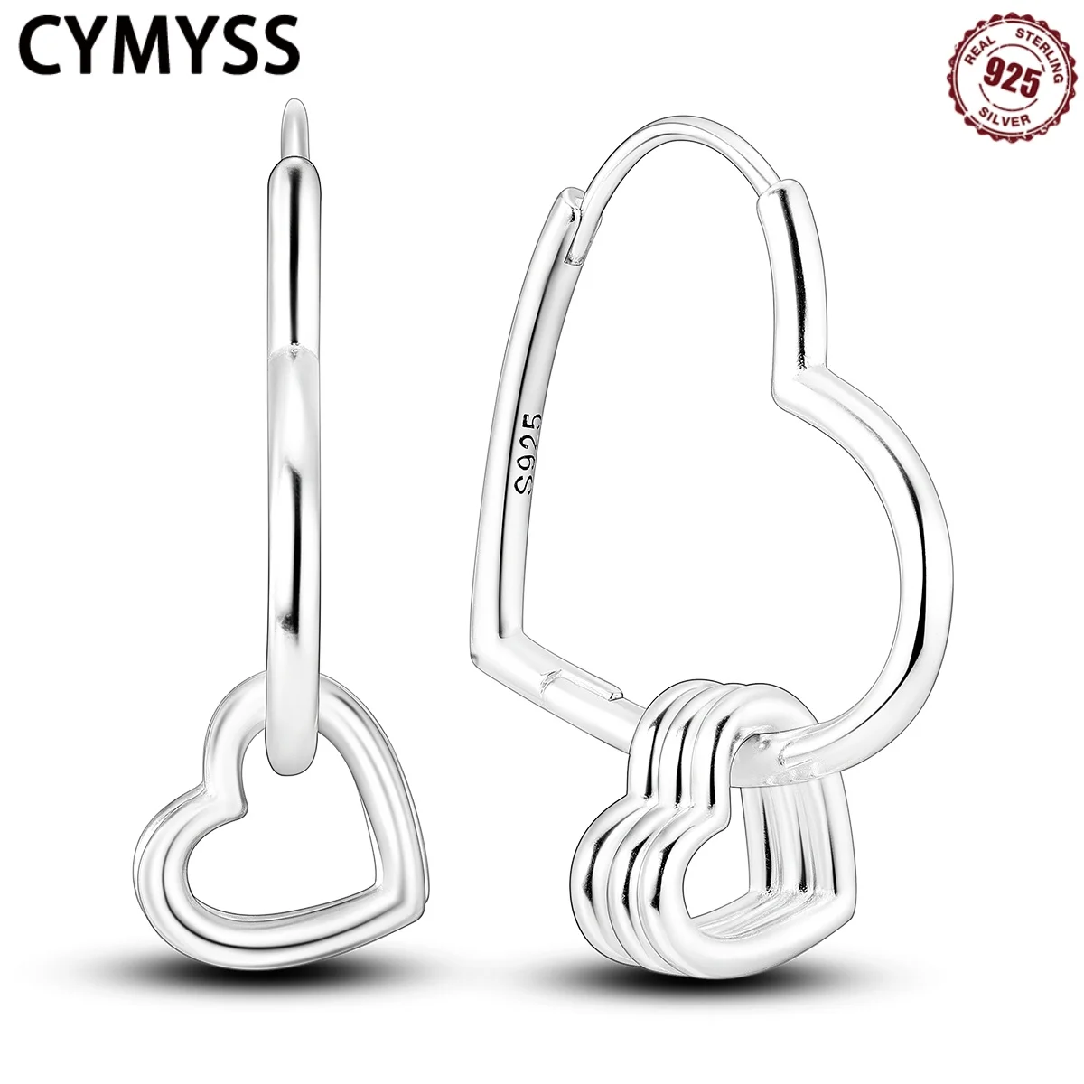 

CYMYSS 2025 New S925 Sterling Silver Multi-Ring Heart Earrings Fine Jewellery Birthday Party Valentine's Day Gift Drop Earrings