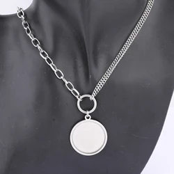 Cadena de acero inoxidable de 2 piezas, Base de collar, espacios en blanco, ajuste de bisel de cabujón de 25mm, bandejas de ajuste, hallazgos para hacer joyas Diy