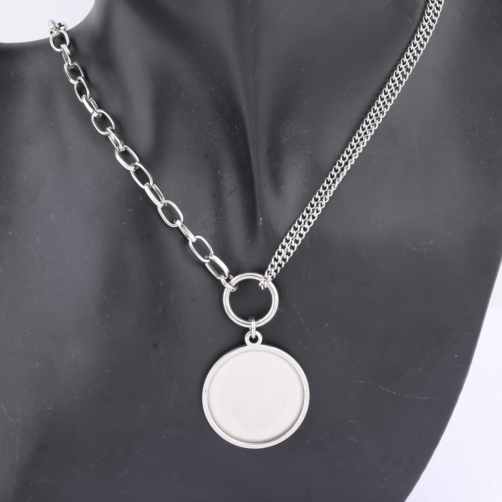 2 szt. Łańcuszek ze stali nierdzewnej podstawa naszyjnika wykroje Fit 25mm Cabochon Bezel wisiorek ustawienie tace Diy komponenty do wyrobu biżuterii