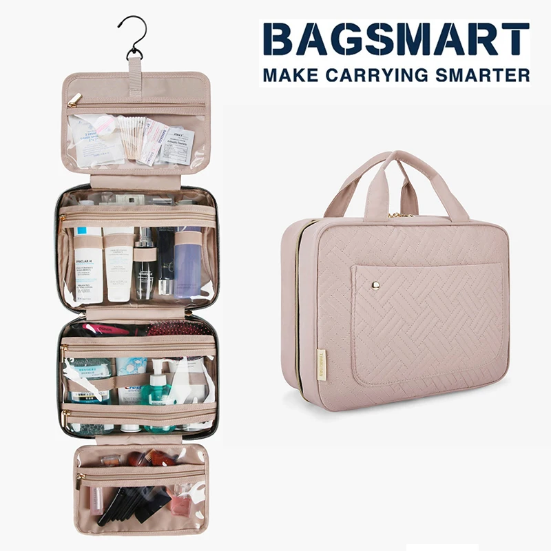 BAGSMART necessarie feminina organizador de viagem pendurado saco de higiene pessoal grande caixa de armazenamento portátil à prova dwaterproof água