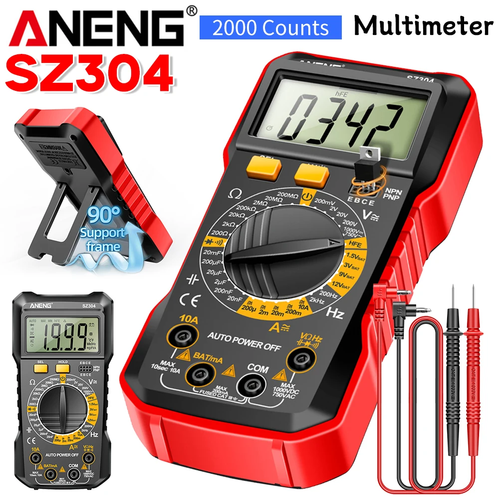 ANENG SZ304 Professional Digital Multimeter 2000 Count NCV AC/DC Voltage Tester Auto-Ranging Voltmeter Ammeter Electrician Tools