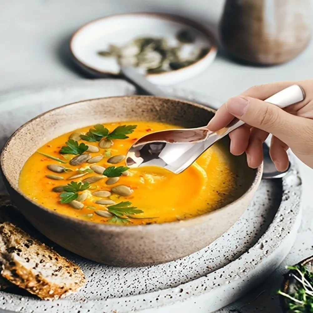 

6PCS Kitchen Utensils Thick Stainless Steel Spoons Food-grade Large Dessert Spoons Convenient Silver Soup Spoons Kitchen Use