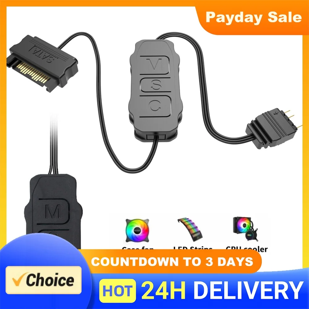 ARGB 5V 3PIN To SATA Interface Extension Cable Light Controller RGB Sync Controller Cable for PC Case Fan