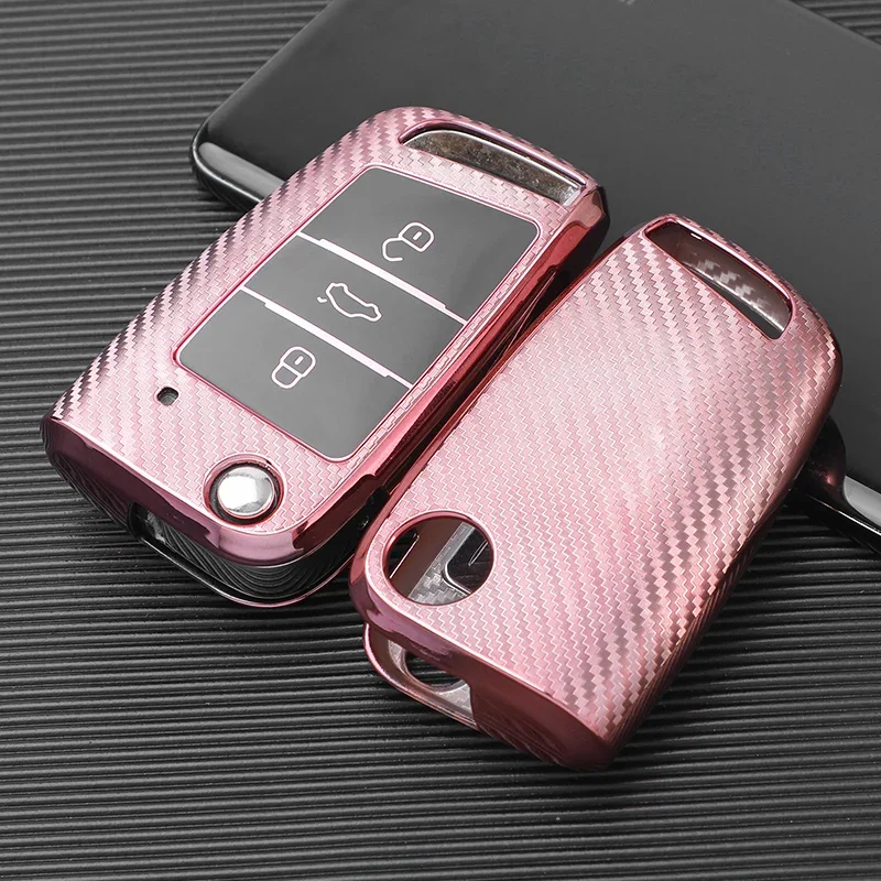 TPU Car Key Case Cover Holder Key Chain Ring for VW Volkswagen Tiguan Golf 7 Mk7 Polo for Skoda Kodiaq Rapid Octavia Protector