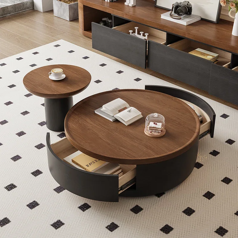 Minimalist Creative round Wooden Black walnut color Tea Coffee Tables Furniture for Living Room Hotel Villa for Home Dining