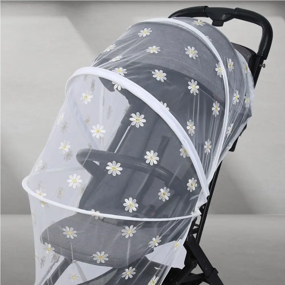 

Flower Daisy Stroller Mosquito Net Baby Stroller Accessories Summer Mesh Canopy Zipper Type Mosquito Net Carriage Full Cover