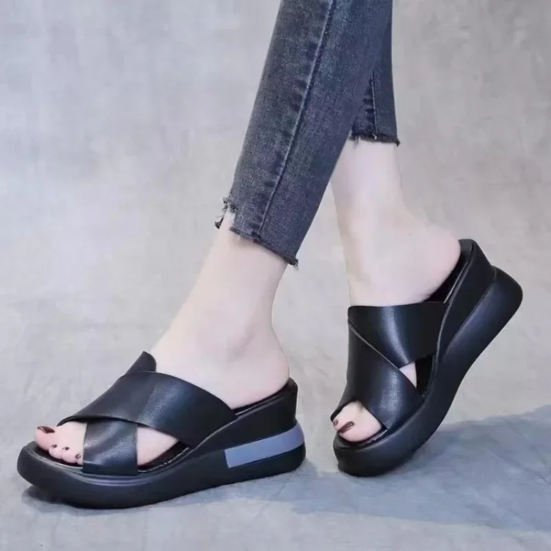 Fashion Summer Women\'s Sandals Luxury Wedges Slippers Black Platform Shoes for Women Shoes Zapatos De Mujer