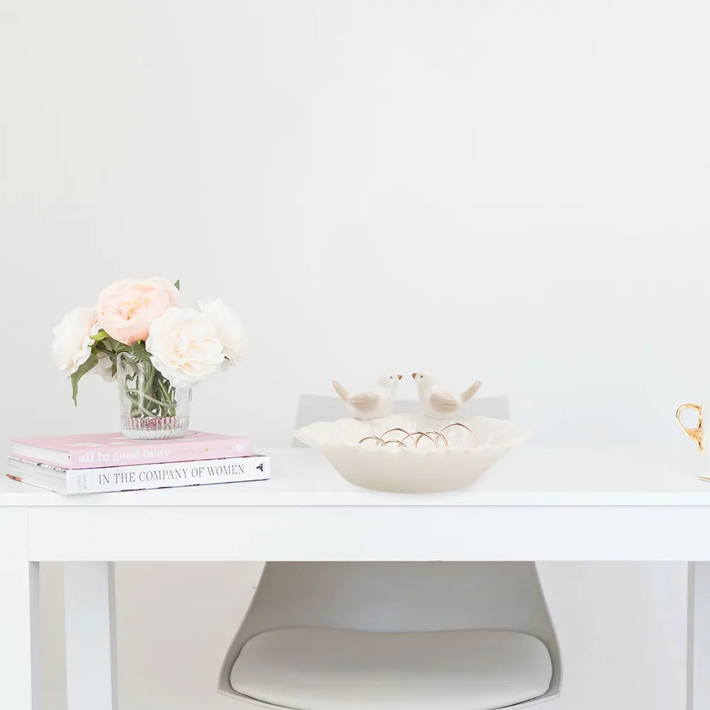 

2Pcs Ceramic Jewelry Holder Cartoon Bird Design Decorative Tray Jewelry Dish for Necklace Ring Storage