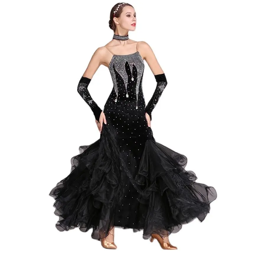 Backless Velvet Fishtail Women Ballroom Dance Dress Standard Dresses Modern Dance Costume Luminous Costume Prom Dress Dance Wear