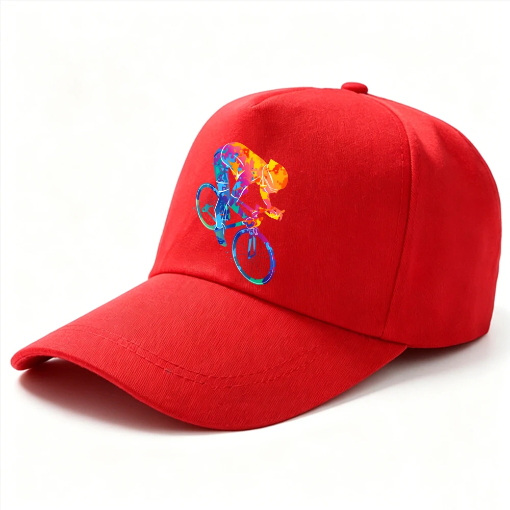 Rainbow Watercolor Cyclist Print Black Adjustable Baseball Dad Hat Sports Snapback Cap Gift for Cycling Bike Lovers