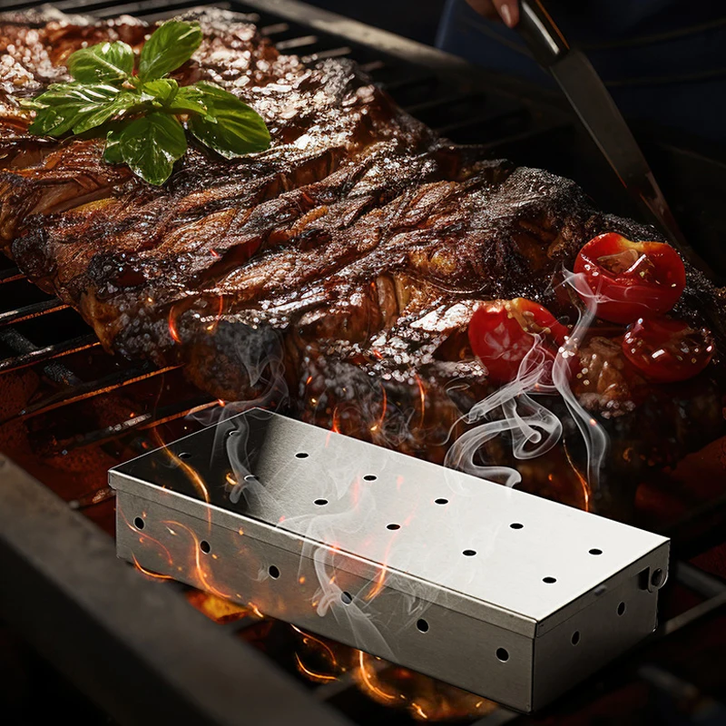 

Коробка для курильщика из нержавеющей стали для газового гриля, угольный гриль, барбекю, мясо для курения, аксессуары для гриля, добавление вкуса барбекю для копченого барбекю