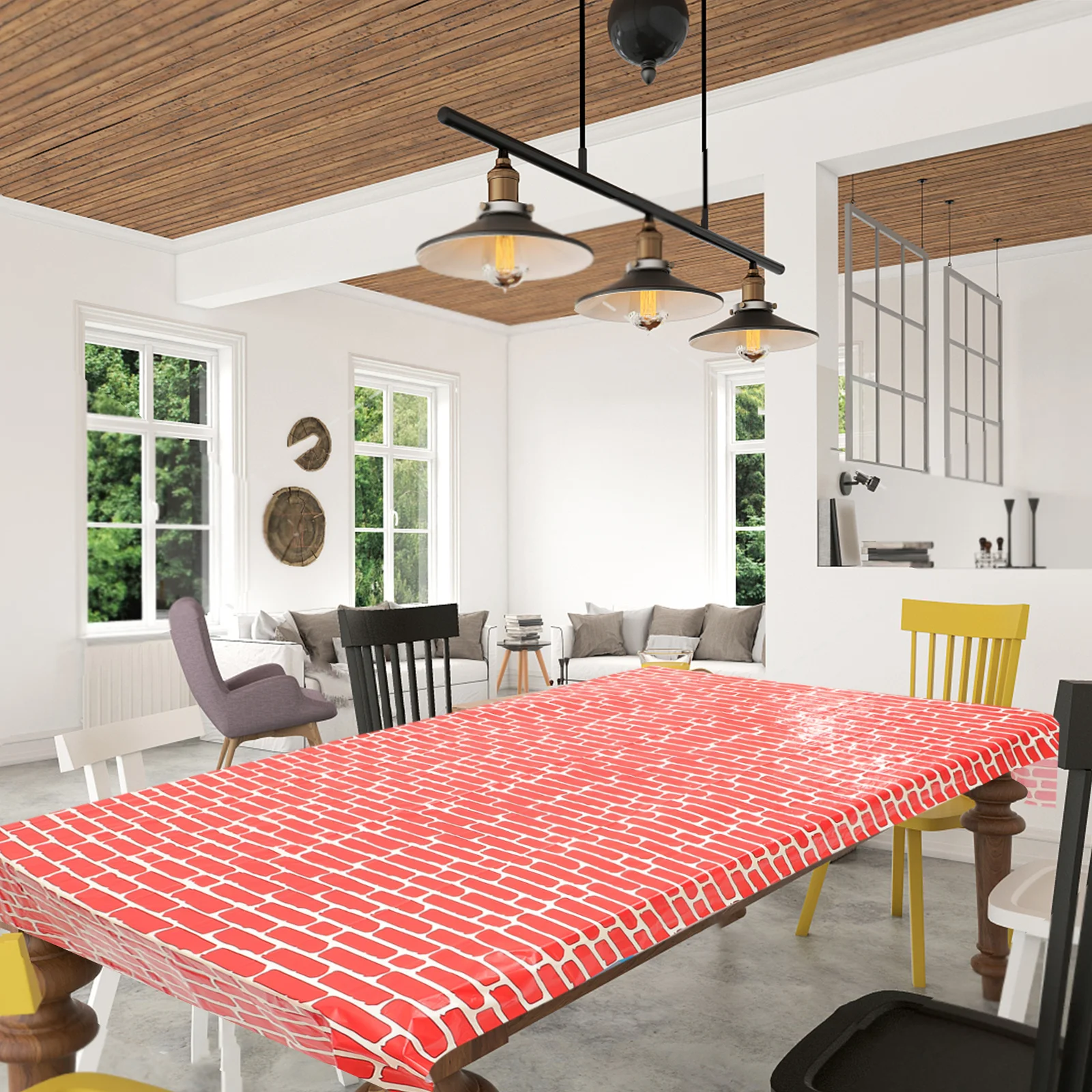 

2pcs Christmas Tablecloth Red Brick Wall Design Waterproof Portable Picnic Table Cover For Holiday Party Camping Family