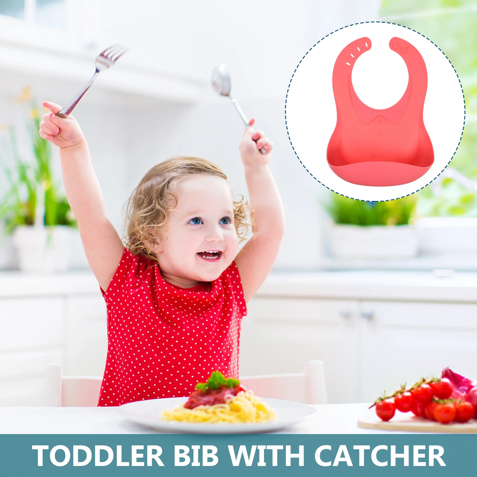 

Silicone Baby Waterproof Adjustable With Catcher Toddler Food Grade -Free Cartoon Clean Hygienic