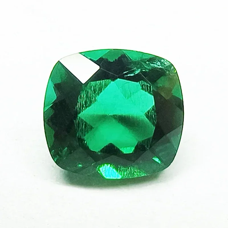 Lab Grown Zambian Emeralds Hydrothermal Square Cushion Cut Surface with Cracks Inclusions Inside Selectable AGL Certificate