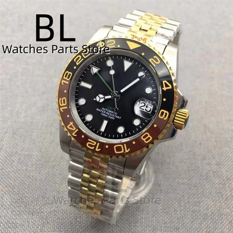 BLIGER 40 mm NH34 GMT-Uhr für Herren mit schwarz-grauer Keramiklünette, Saphirglas, grüne GMT-Zeiger, grüner GMT-Text, Jubilee-Armband 5