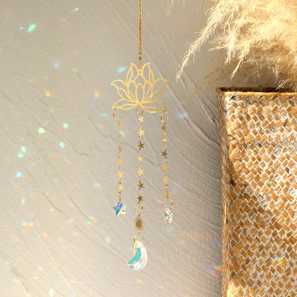 Crystal Wind Chimes Dream Catcher Stained Glass Sun Catcher Prism Rainbow Maker Window Garden Decoration Outdoor Christmas Gift