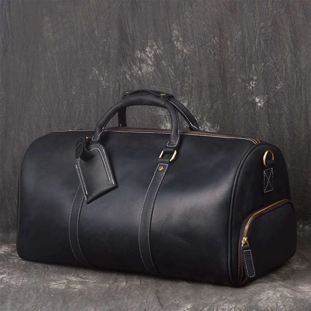 LUOKIR High Quality Men's Travel Bag Genuine Leather Luxury Luggage Bag Crazy Horse Leather Duffle Bag Vintage Business Handbag