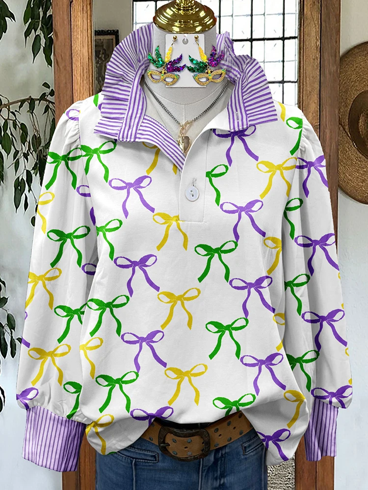 Mardi Gras Bow Print Striped Shirt