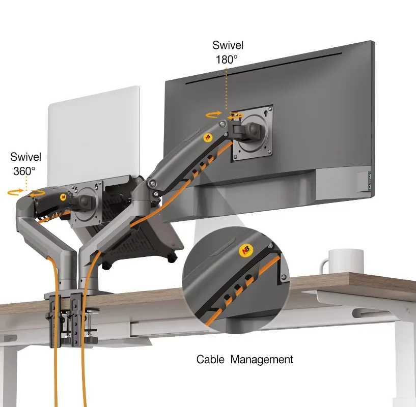 Support pour ordinateur portable avec plateau réglable pour bras de mouvement complet pour ordinateur portable 10-17'' avec plaque VESA pour moniteur 17-30''F160-FP