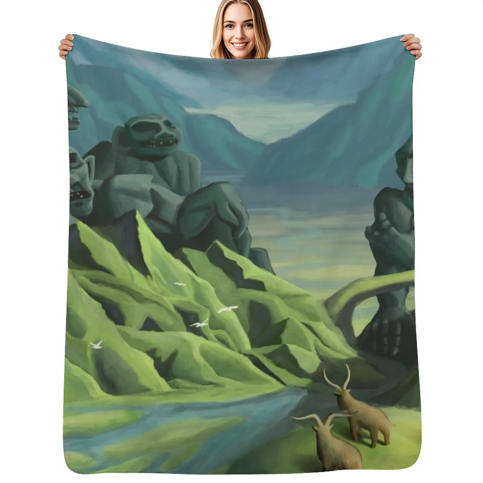 Manta decorativa suave con diseño de tres cabritos Billy Goats Gruff con truques, para sofá