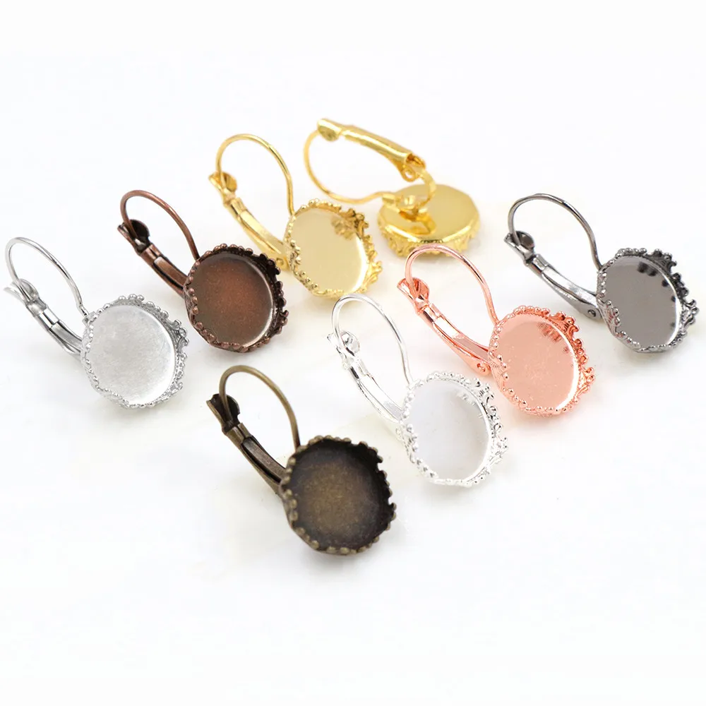 

12mm 10pcs 7 Colors Plated Crown Style Earring Studs,Earrings Blank/Base,Fit 12mm Glass Cabochons,Buttons