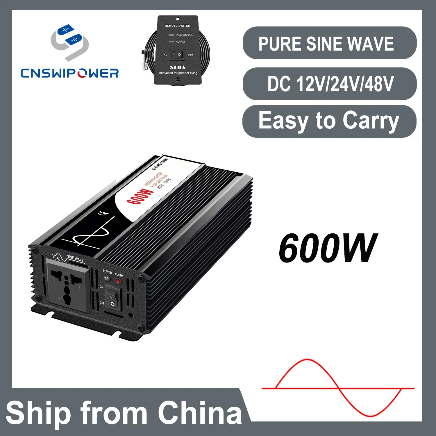 

Inverter 12v 24v 48v 600W Pure Sine Wave portable vehicle-mounted household converter auto accessories