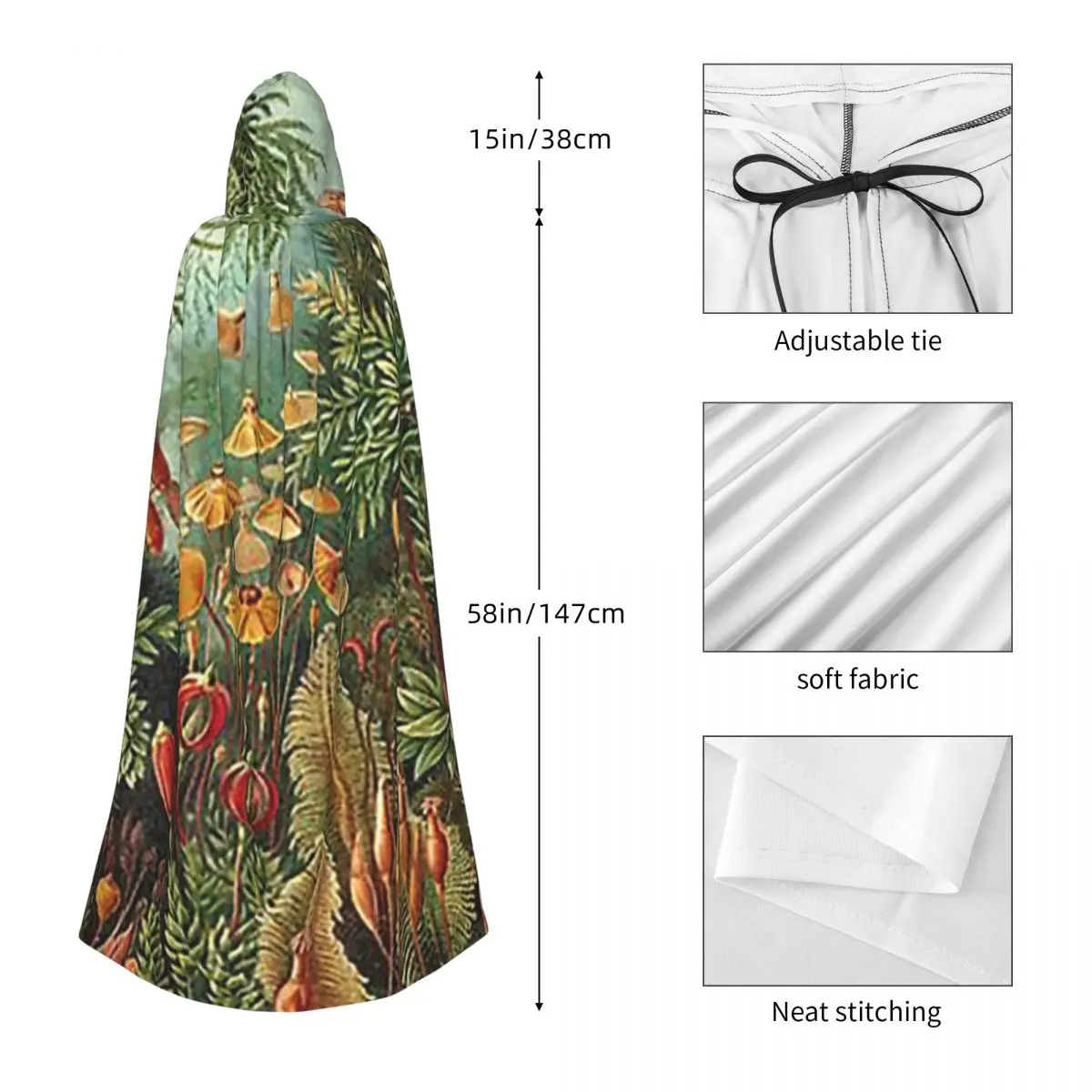 Plantas decorativas natureza pintura longa capa com capuz bruxa traje medieval cosplay capa halloweencoat adulto unisex