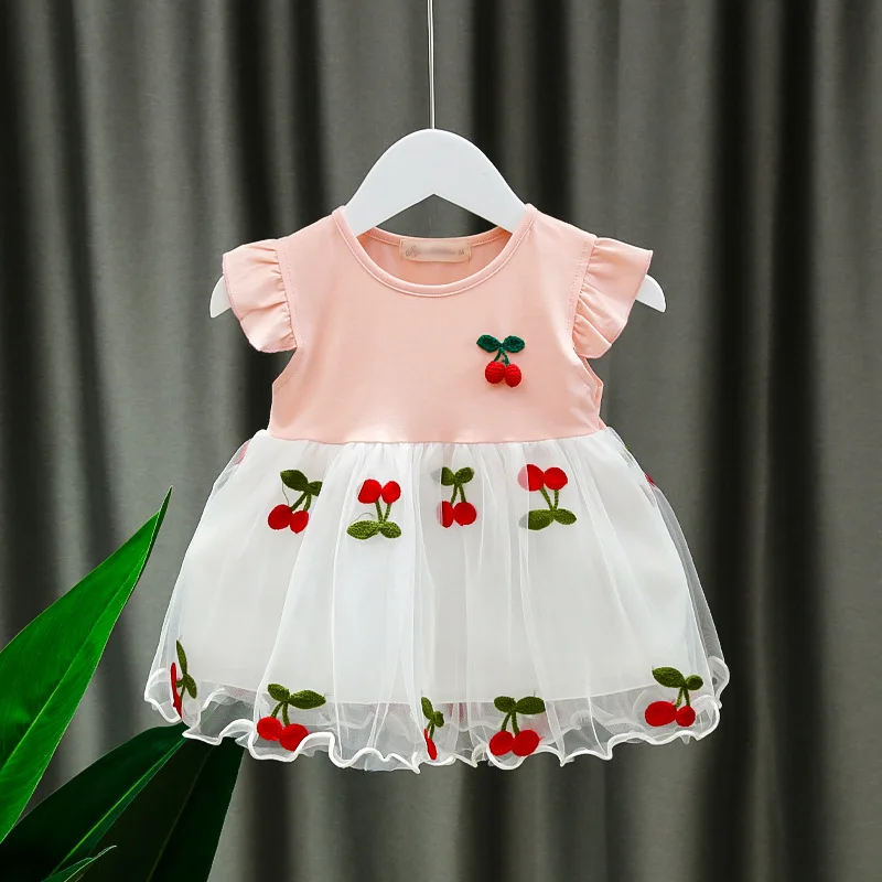 Summer New Red Cherry Baby Girl Princess Dress, 6-24 Months Children\'S Clothing