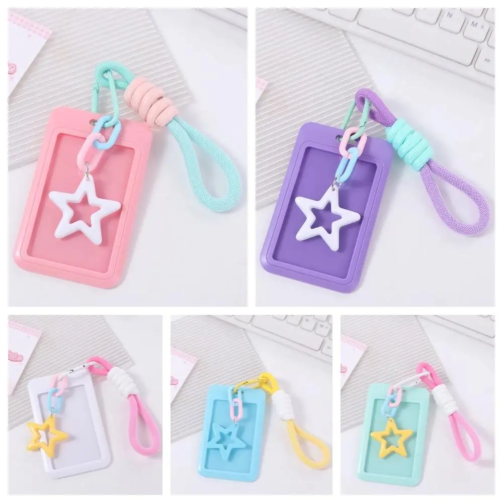 ID Card Protective Color Bus Card Cover Credit Card Plastics Korean Photocard Holder Keyring Hanging Rope Key Chain