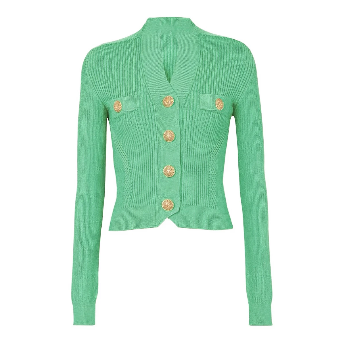 

High Quality Autumn New Style Fashionable Elastic Knitted Button Up Collar Long Sleeved Slim Fit Women's Cardigan Jacket