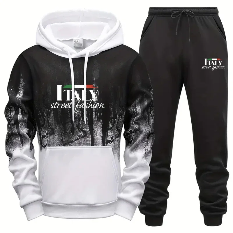 

Autumn Winter Mens Tracksuit Letter Printing Splash-ink Sweatshirt Sets Casual Sports Mens Clothing Outdoors Hoodies Sportswear