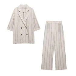 2024 ZAR4 summer new women's European and American style casual fashion lapel striped suit jacket casual pants set