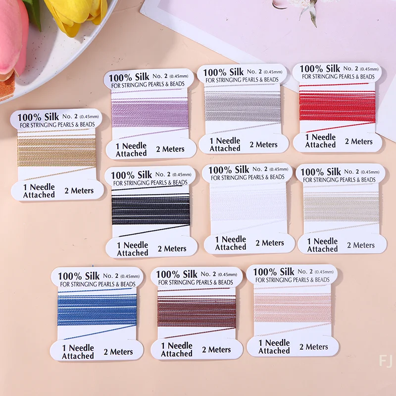 [YU]2# 0.45mm 10pcs/bag Handmade 100% Natural Silk Cord Rope With Beaded Silk Thread Needle End Silk For DIY Jewelry Making