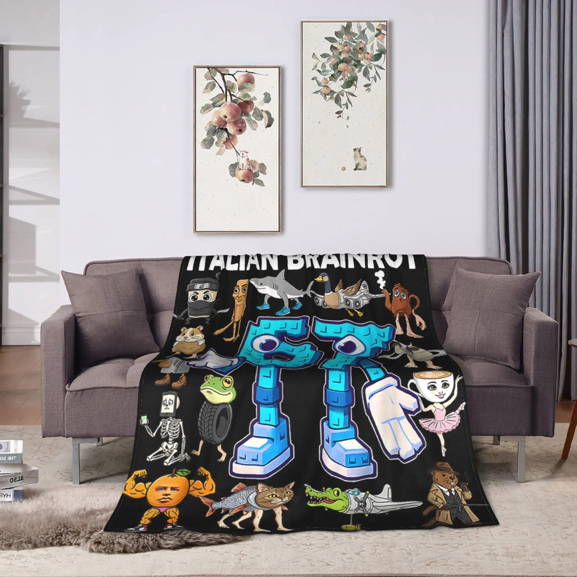 6 7 Italian Brainrot Six Seven Meme Flannel Blanket Durable Throw Blanket for Living Room Funny Bedspread Sofa Bed Cover